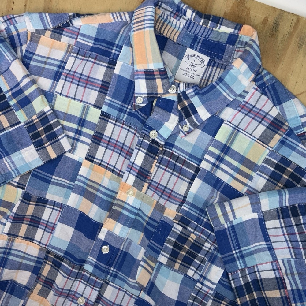 Brooks Brothers Regent Patchwork India Madras Short Sleeve Button Down Large